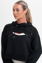 Black Drawstring Cut Out Hoodie