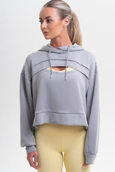 Grey Drawstring Cut Out Hoodie