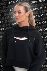 Black Drawstring Cut Out Hoodie