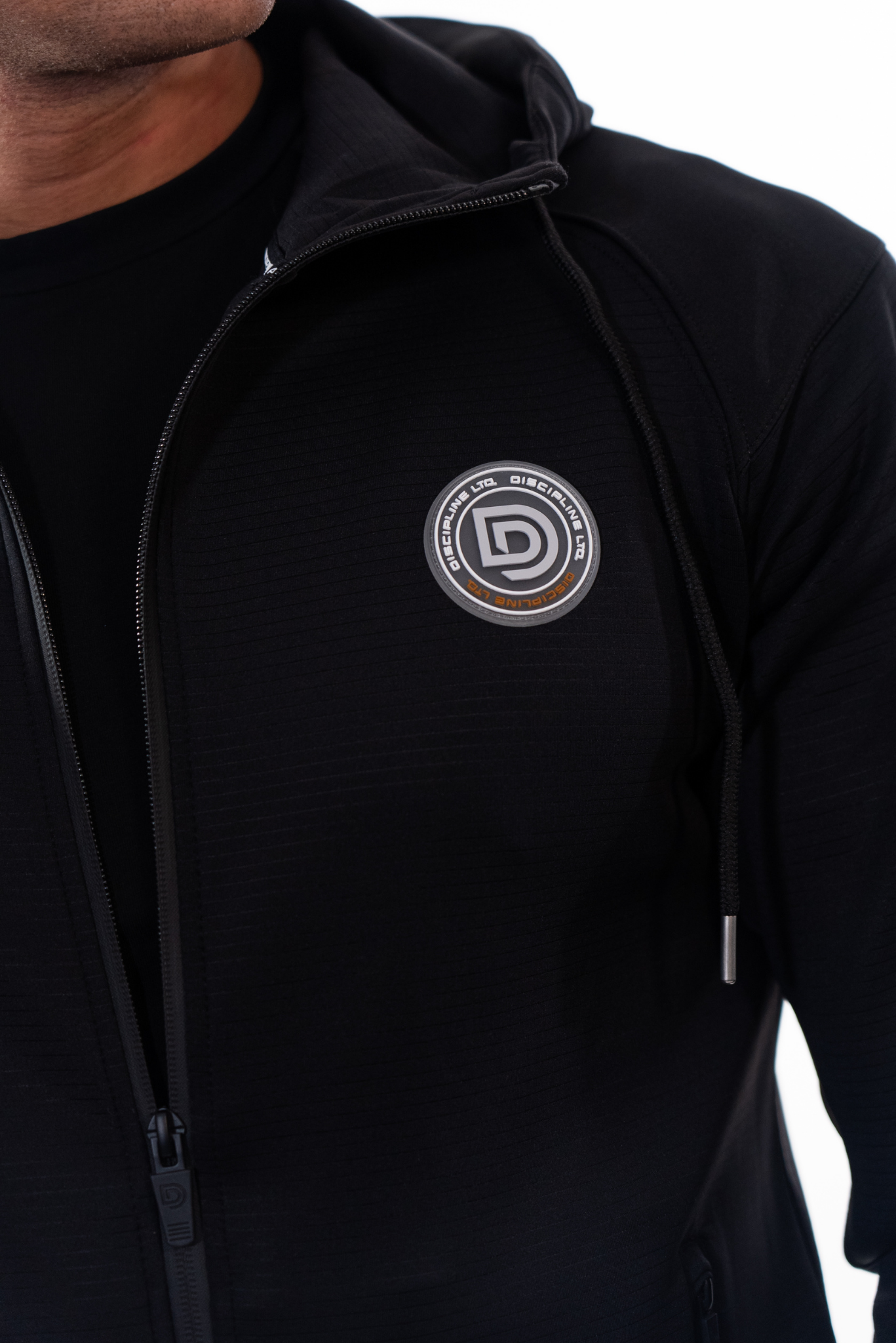 Black Zip-Thru Hoodie Logo Emblem Detail