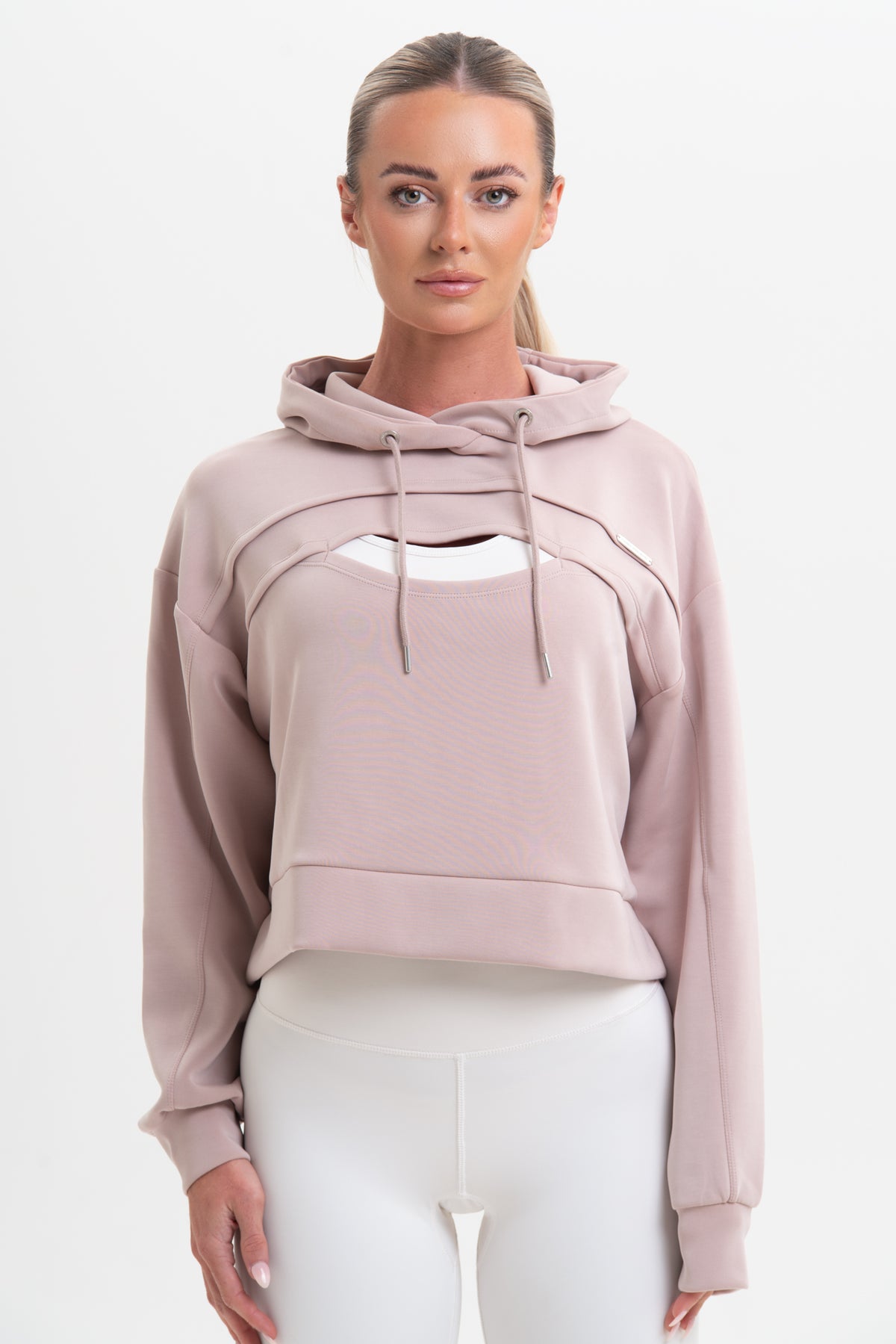 Nude Drawstring Cut Out Hoodie