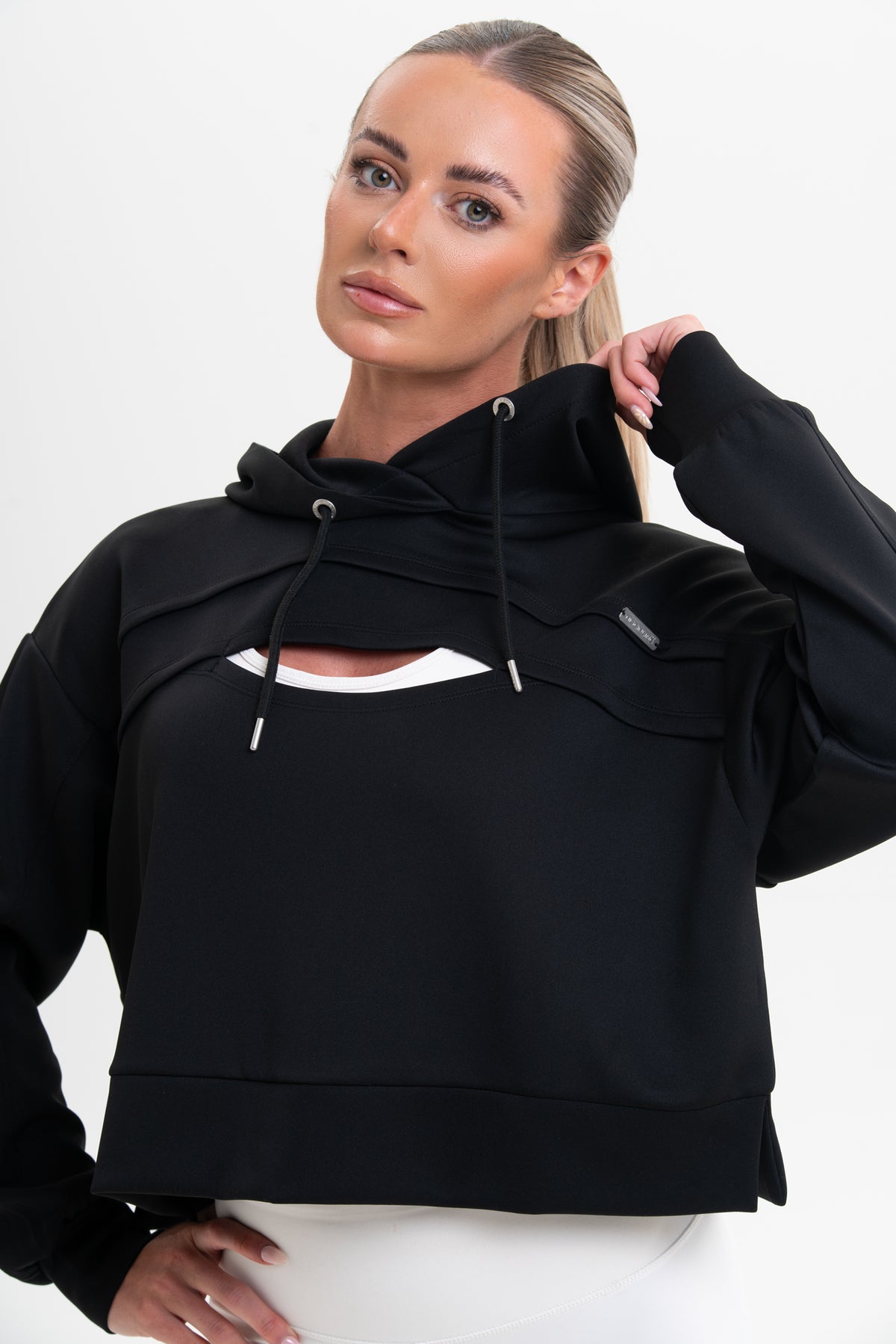 Black Drawstring Cut Out Hoodie